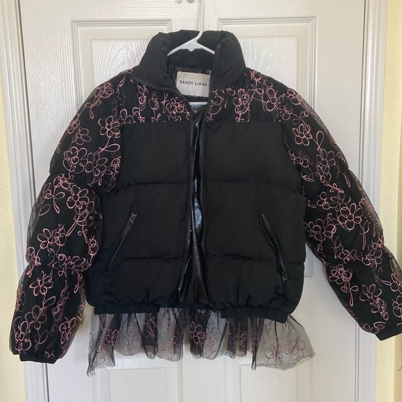 Sandy Liang Metallic Floral Organza Tulle Down Puffer - Picture 2 of 13